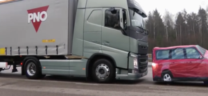 Volvo shows auto braking system for semi-truck crash prevention