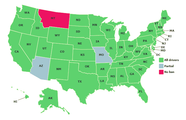 IIHS Texting State Ban Map-Coluccio Law