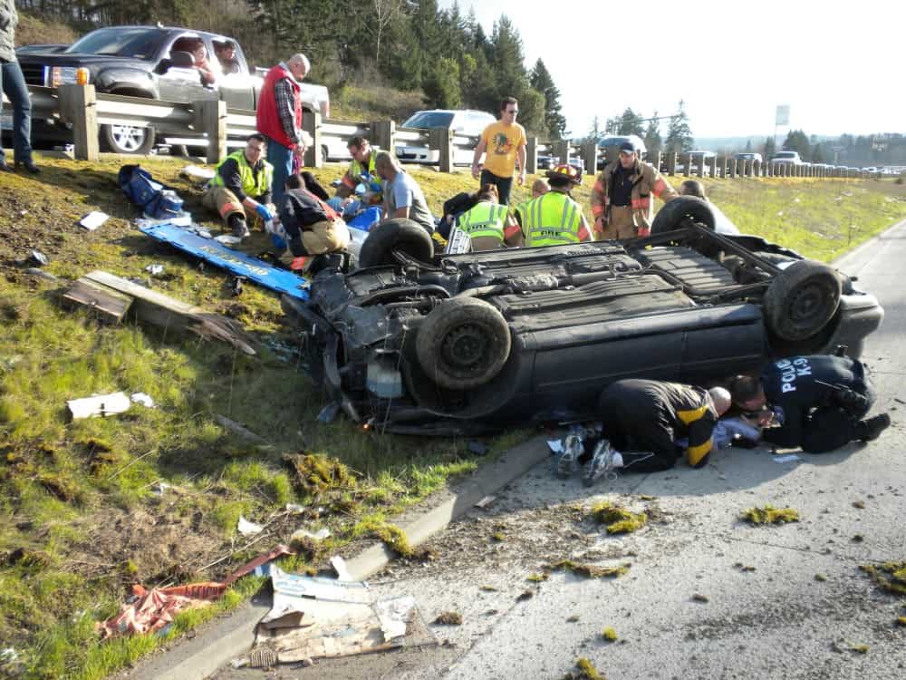 Car crash from truck tire on I-5 Washington that caused serious brain injury