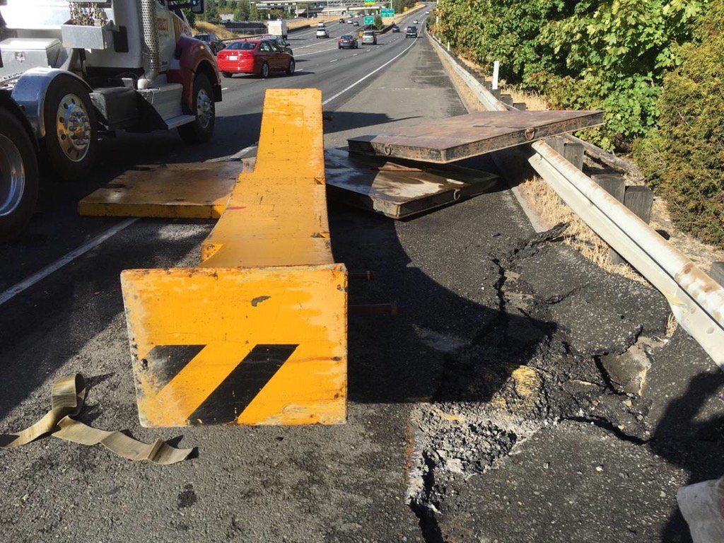 Steel beam fell off Semi truck-I90-crash-WSP