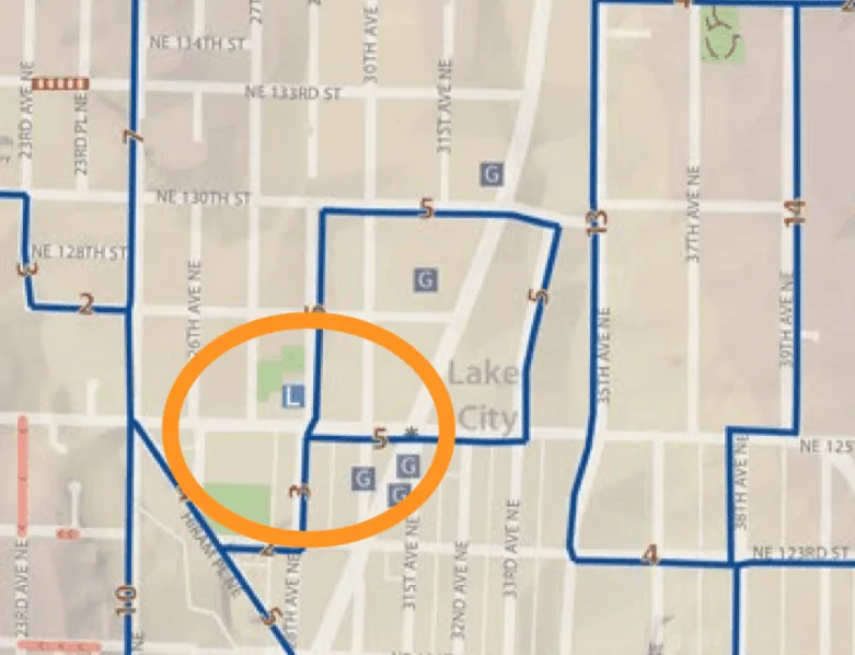 Seattle Map NE Walking Path - Pedestrian Death location