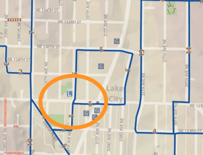 Seattle Map NE Walking Path - Pedestrian Death location