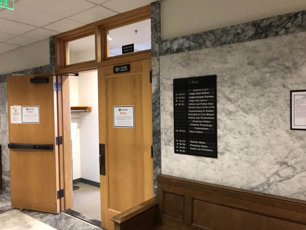 Trial lawyer in Seattle Court - court room doors