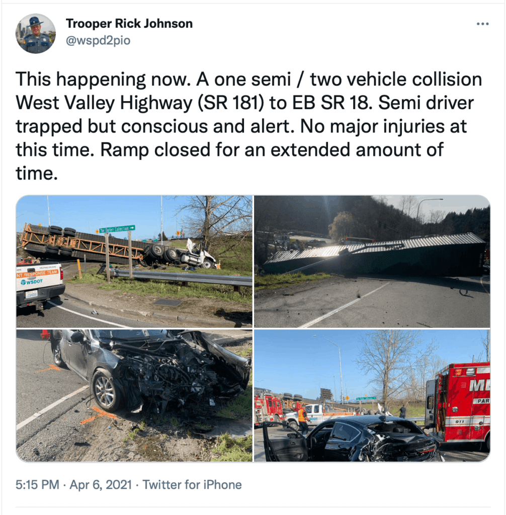 Semi-crashes-King-County-Twitter